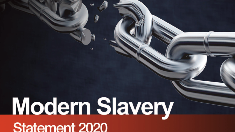 Front cover of the Modern Slavery statement, shows a metal chain snapping