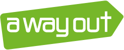 A way out logo in green and white.