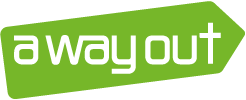 A way out logo in green and white.