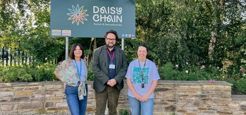 WORKING TOGETHER...Daisy Chain Project Manager Nicola Nicholson, Cleveland PCC Matt Storey and Daisy Chain Training Lead Amy Bowman at Daisy Chain's Norton premises