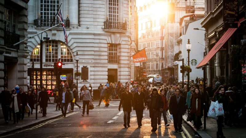 Crowds of shoppers on a street