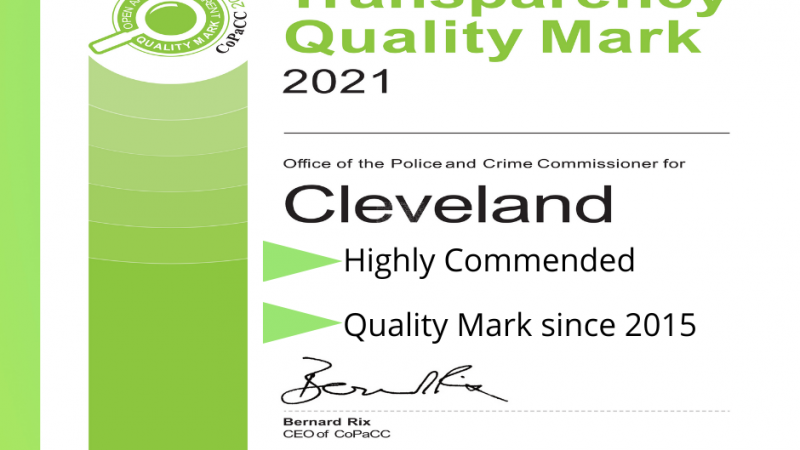Transparency Quality Mark - Cleveland OPCC; Highly Commended